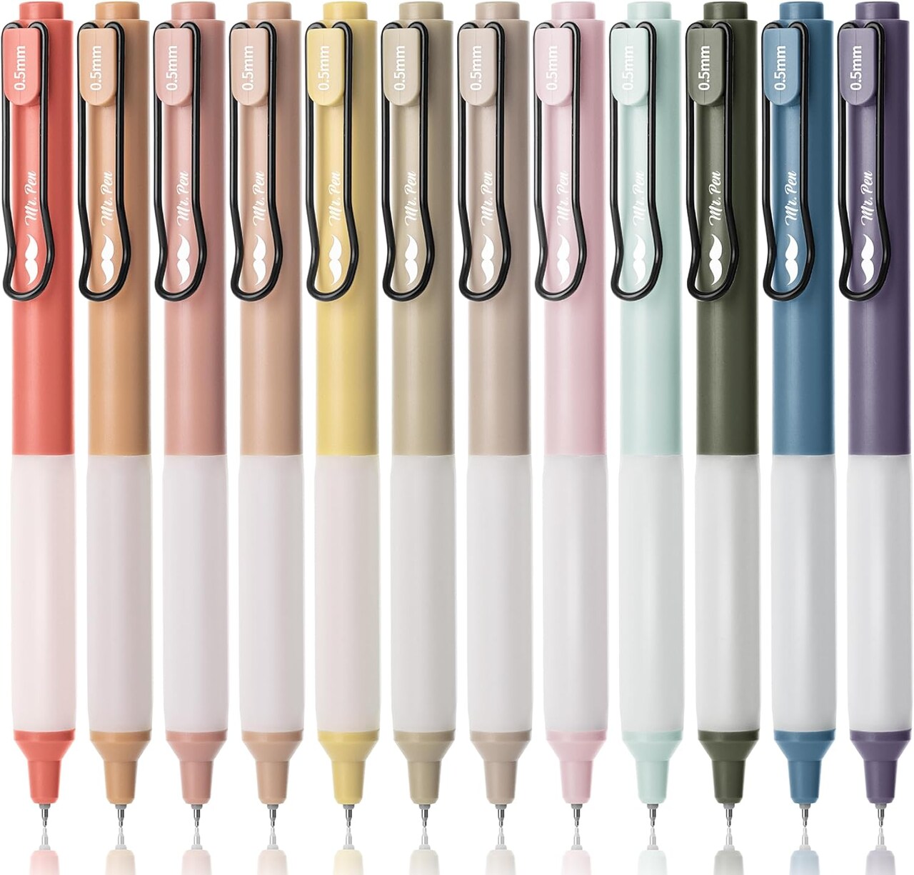 12-Piece Retractable Gel Pens, 0.5mm Fine Point Black Ink, Vintage Barrels